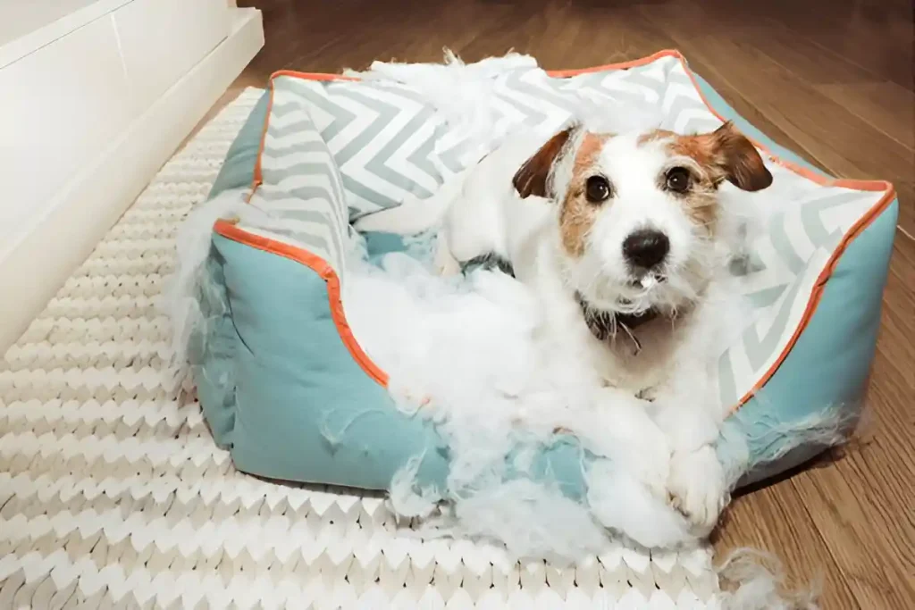 dog destroying bed